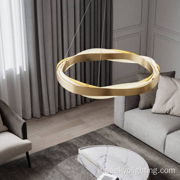 Luxury Gold Acrilic Ring Round Personality LED lampadario